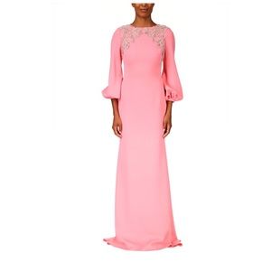 Badgley Mischka Brand
Pink Balloon-Sleeve Embellished Gown